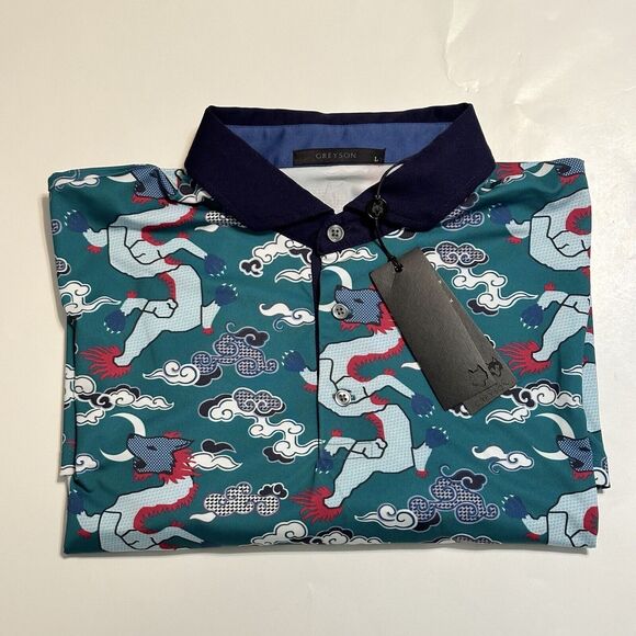 Greyson Clothiers Shirt Men’s Size Large Wolf Slayer Golf Polo In Jungle NWT - Picture 1 of 12